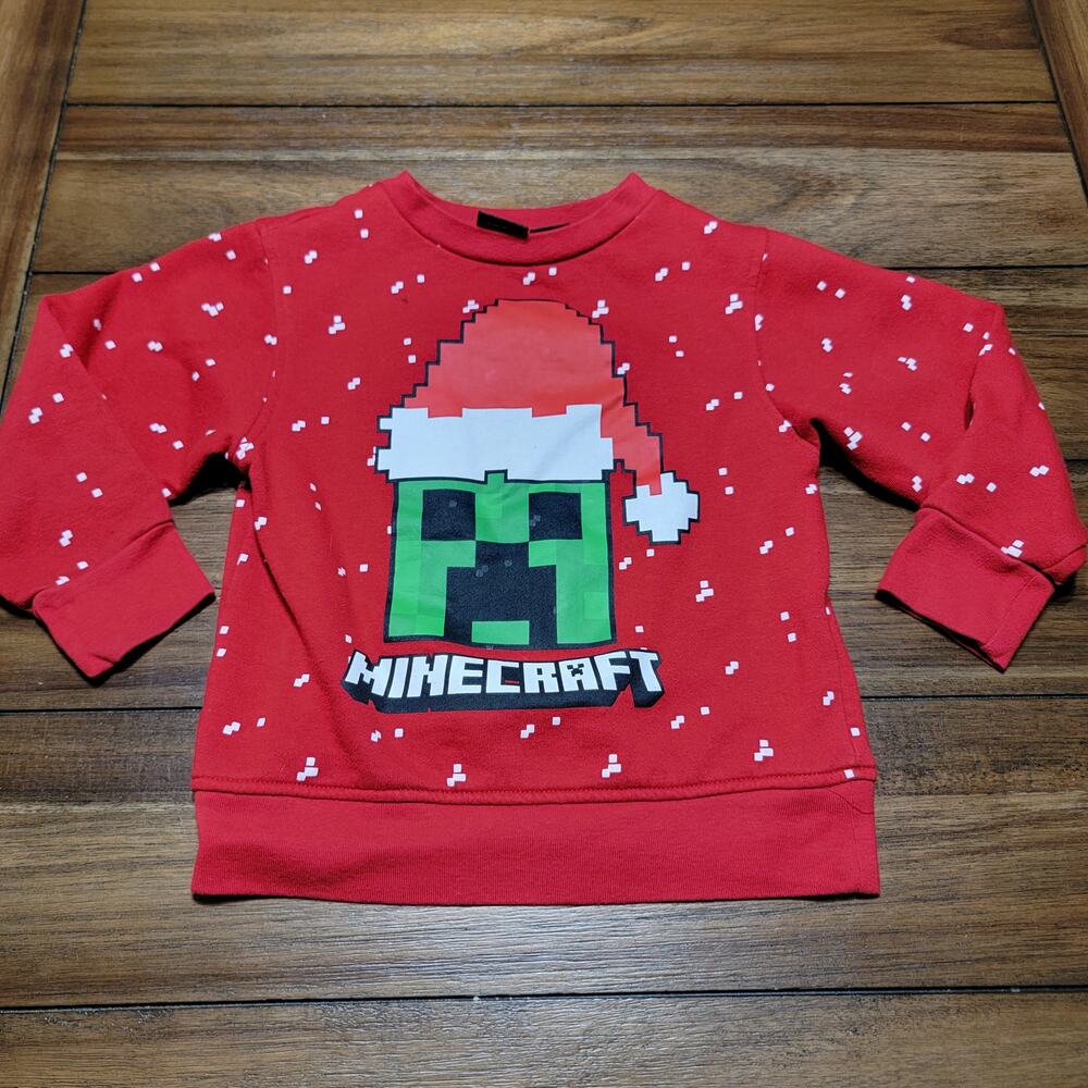 Minecraft Christmas Red Sweatshirt Santa Hat Creeper - Size XS
